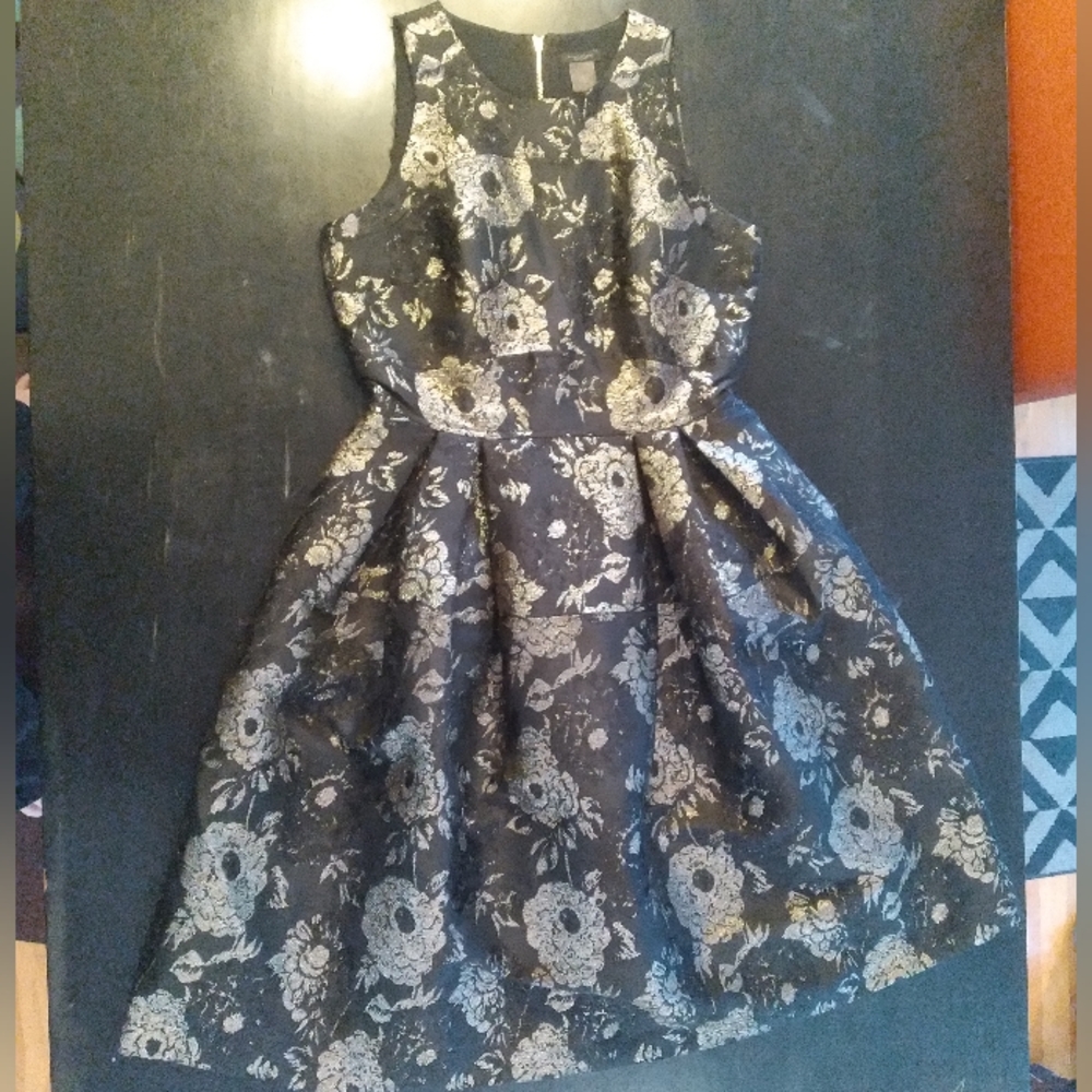 Ann Taylor Black and Gold Floral Cocktail Dress